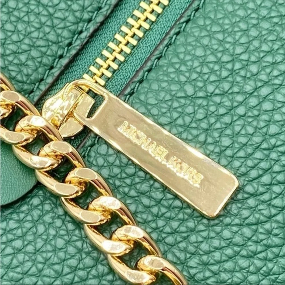 Michael Kors Medium Front Zip Chain Tote Bag Leather JEWEL GREEN
